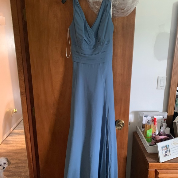 Davids Bridal Bridesmaid Dress Size 6 Steel Blue - Picture 2 of 3